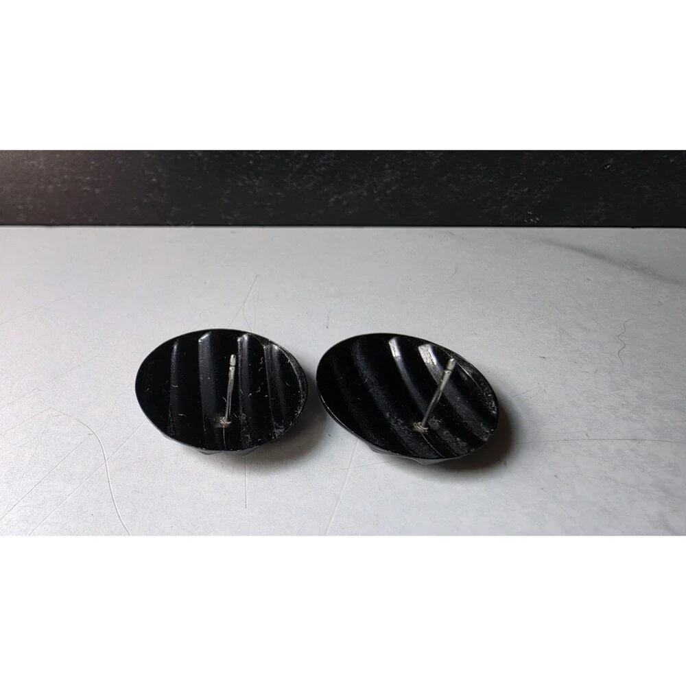 Black Wavy Circular Stud Earrings Vintage Costume Jewelry READ Description